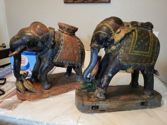 Antique Solid Wood Elephants