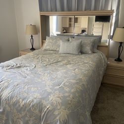 Bedroom set with dresser and desk and two attached nightstands