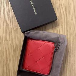 Bottega Veneta Intreccio Red Leather Card Wallet