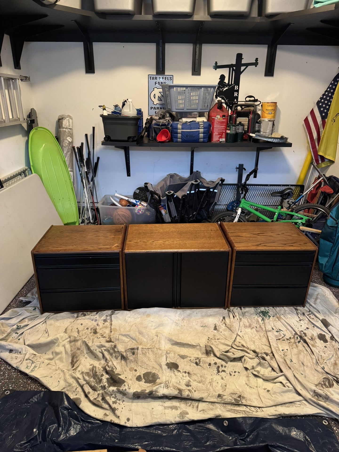 Modern Walnut & Black Entertainment Center/ Dresser Set