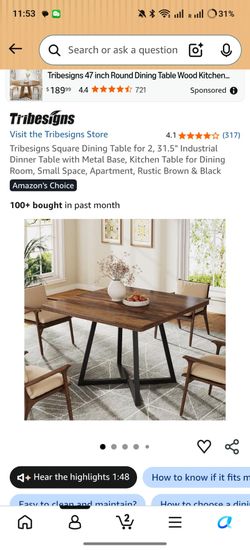 Tribesigns Square Dining Table for 2, 31.5" Industrial Dinner Table with Metal Base, Kitchen Table for Dining Room, Small Space, Apartment, Rustic Bro