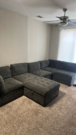 Large Gray Sectional Sofa with Storage Ottoman