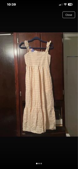 Pink Gingham Smocked Midi Dress