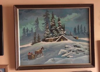 Unusually Large Vintage Paint by Number/PNB/Sleighing In Winter