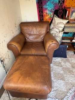 Italian leather oversized chair and ottoman