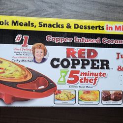 Red Copper 5 Minute Chef Electric Meal Maker. Copper Infused Creamic. Cooks Meals, Snack & Desserts. 