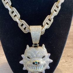 🔥🔥🔥 ✅CHARMING ICED OUT PITBULL DOG PENDANT MIAMI CUBAN CHAIN NECKLACE 15mm 22Inch ✅✅🔥🔥