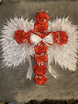 Memorial Ribbon Flower Cross 