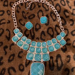 fashion jewelry turquoise stone necklace earring set  