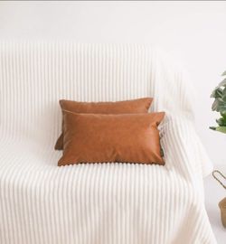Brown Faux Leather Lumbar Throw Pillows Set of 2