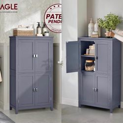 Bathroom Floor Storage Cabinet, Freestanding Storage Unit with 4 Doors, Adjustable Shelves, 11.8 x 23.6 x 43.3 Inches, for Entryway, Bathroom, Slat