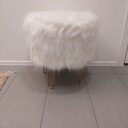 Faux Fur White And Gold Stool