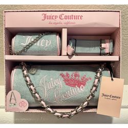 Juicy Couture Barrel Bag Heritage Ment Pink Teri Cloth 3 Piece Set Brand New