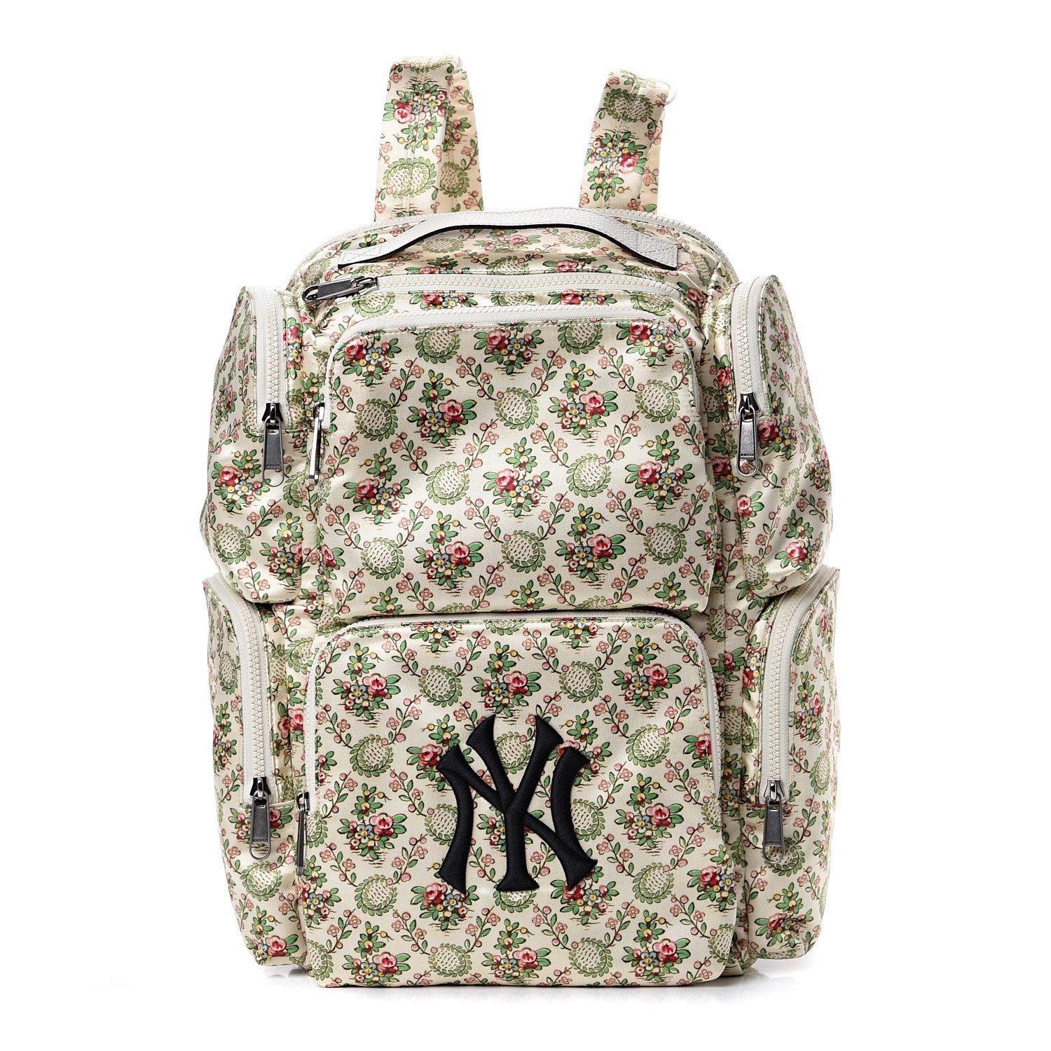Satin Floral Print NY Yankees Patch Backpack Cream
