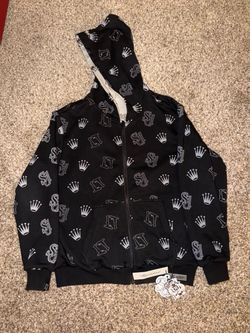 SDL Black Zip-Up Hoodie with Crown Print