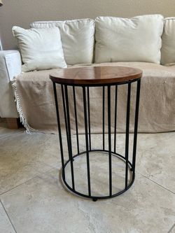 Round Wood and Metal Side Table