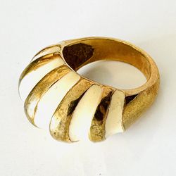 Vintage Domed “Shrimp” Ring 18k Gold Electro Plated And Enamel