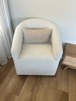Two White Boucle Barrel Accent Chairs Set Of Two