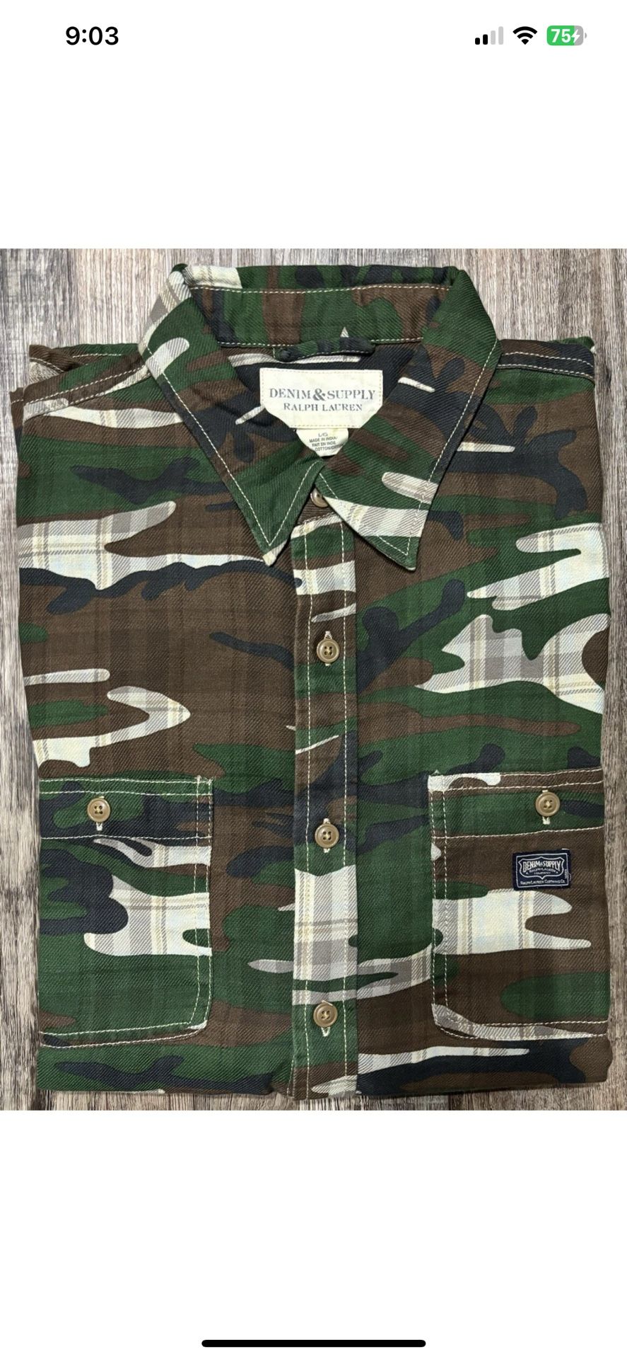 Denim Supply Polo Ralph Lauren Country Camo Plaid Work Shirt Size Large
