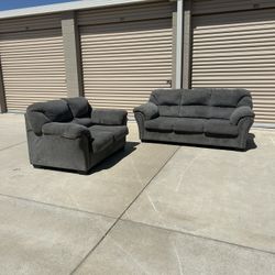 Matching Gray Loveseat & Armchair Set – Nailhead Trim