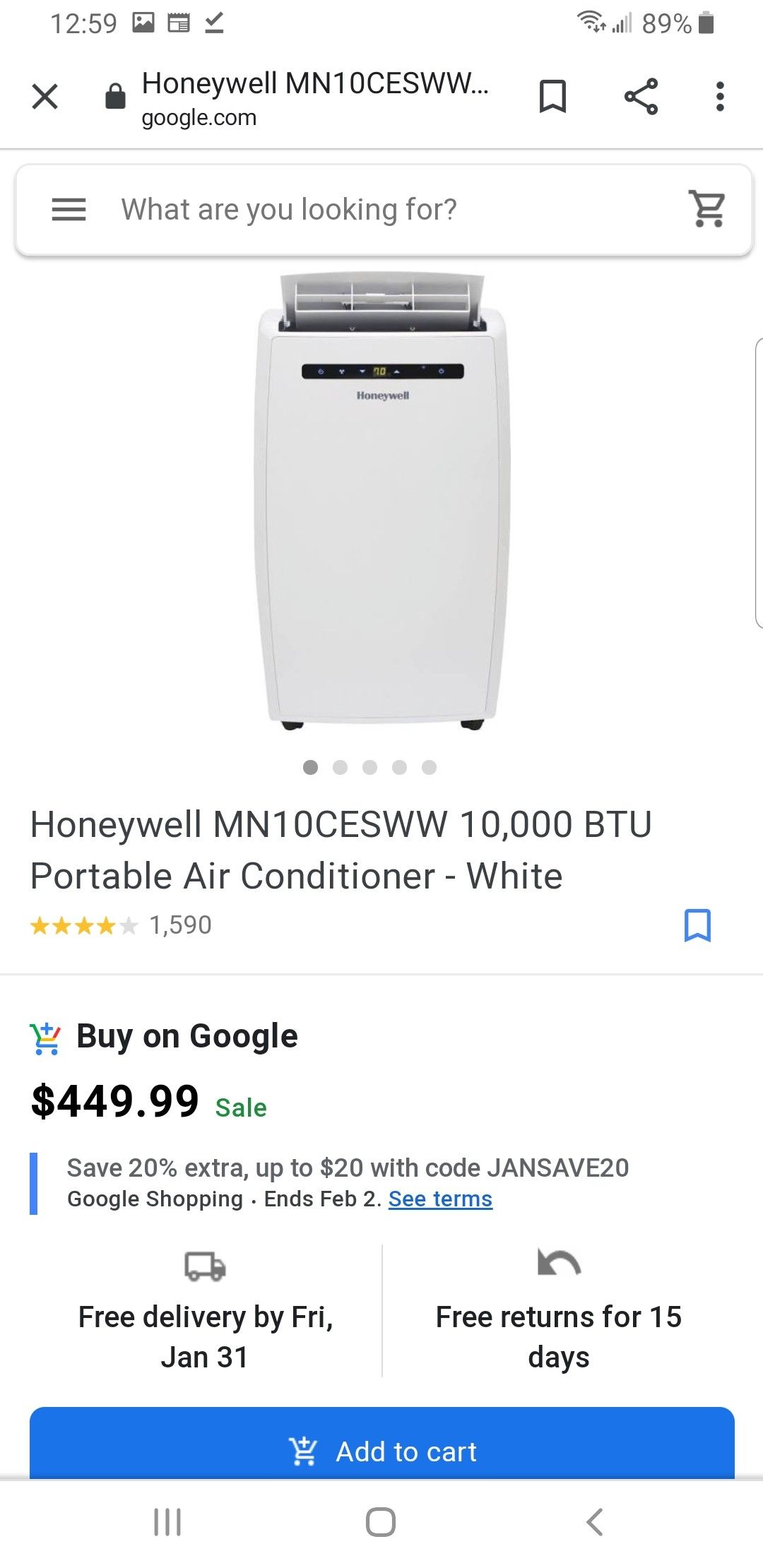 Honeywell MN10CESWW Portable Air Conditioner Dehumidifier