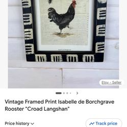 Vintage Framed Print Isabelle de Borchgrave Rooster 18" x 15