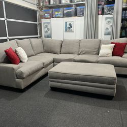 Beautiful Light Gray Living Spaces Sectional Sofa  Couch With Ottoman hi!