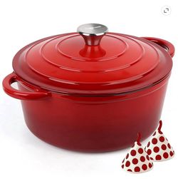 Enameled Cast Iron Dutch Oven, TAIMASI 5QT Dutch Oven Pot with Lid, Red