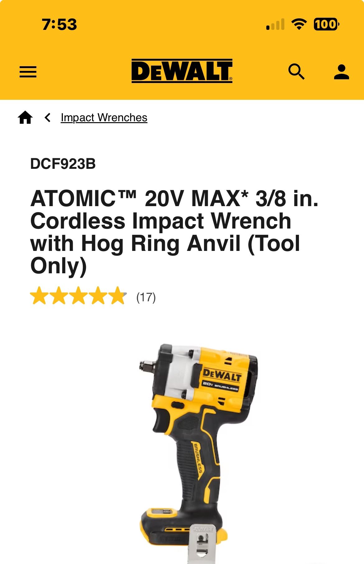 Dewalt 20v 3/8 Impact Wench Driver