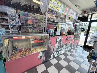 Front counter with two show cases and platform