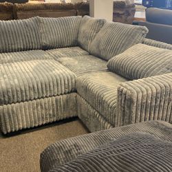 New Grey Plush Cord Sectional Come Test And Try Floor Model Sale  Ready For Delivery
