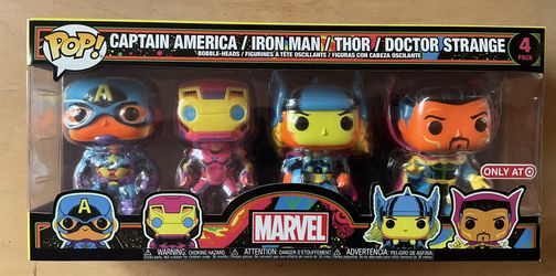 Funko Pop 4 Pack Blacklight Iron Man Thor Captain Amaerica Doctor Strange ***NEW/SEALED***