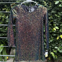 Long Sleeve Sequins Dress Size 8