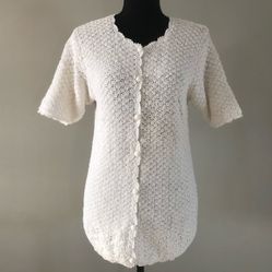 Womens Vintage Yarnworks White Button Up Knitted Cardigan Size S