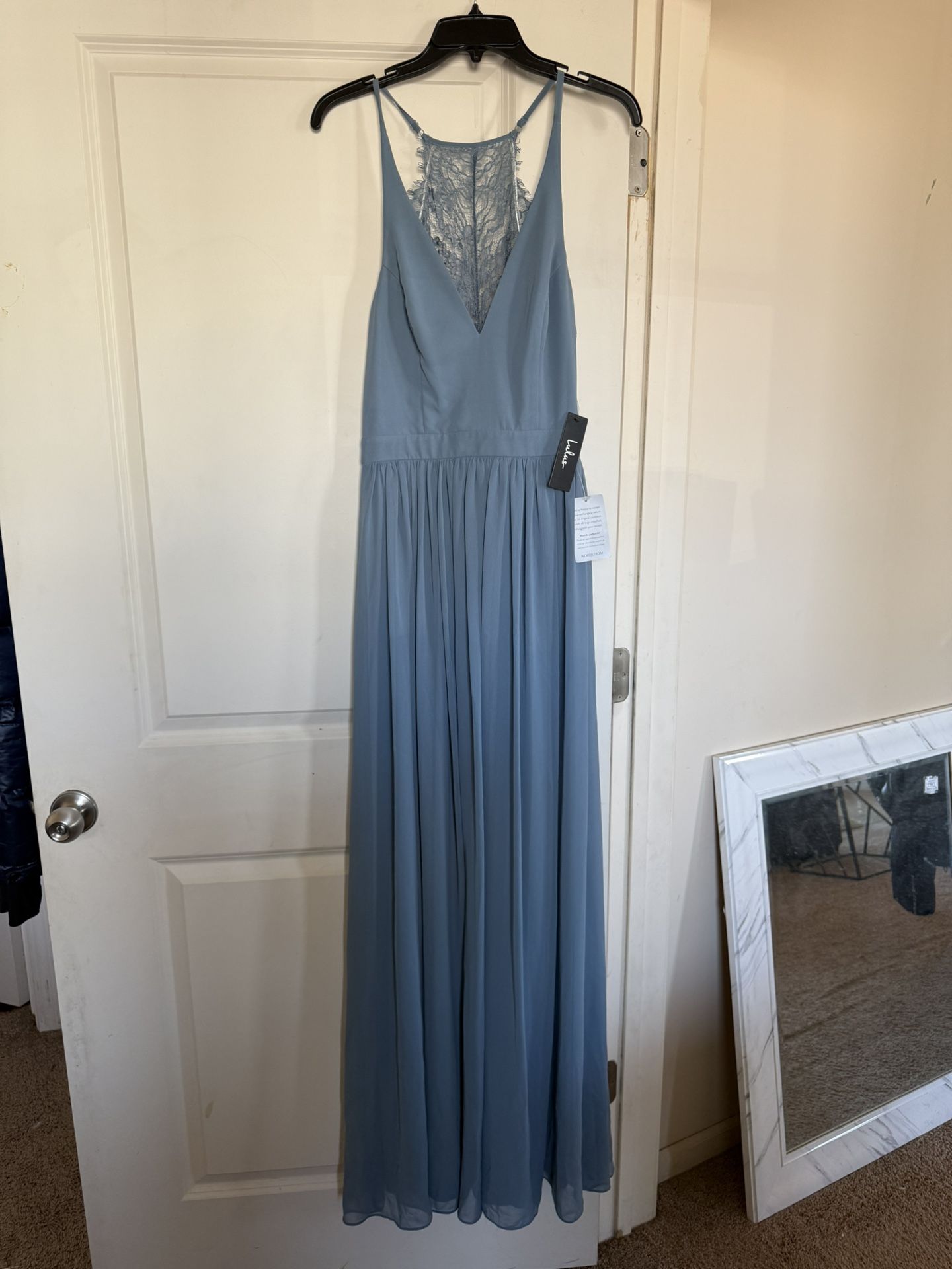 New Lulu’s Slate Blue Lace Long Dress - Perfect For Special Occasion - Size Medium
