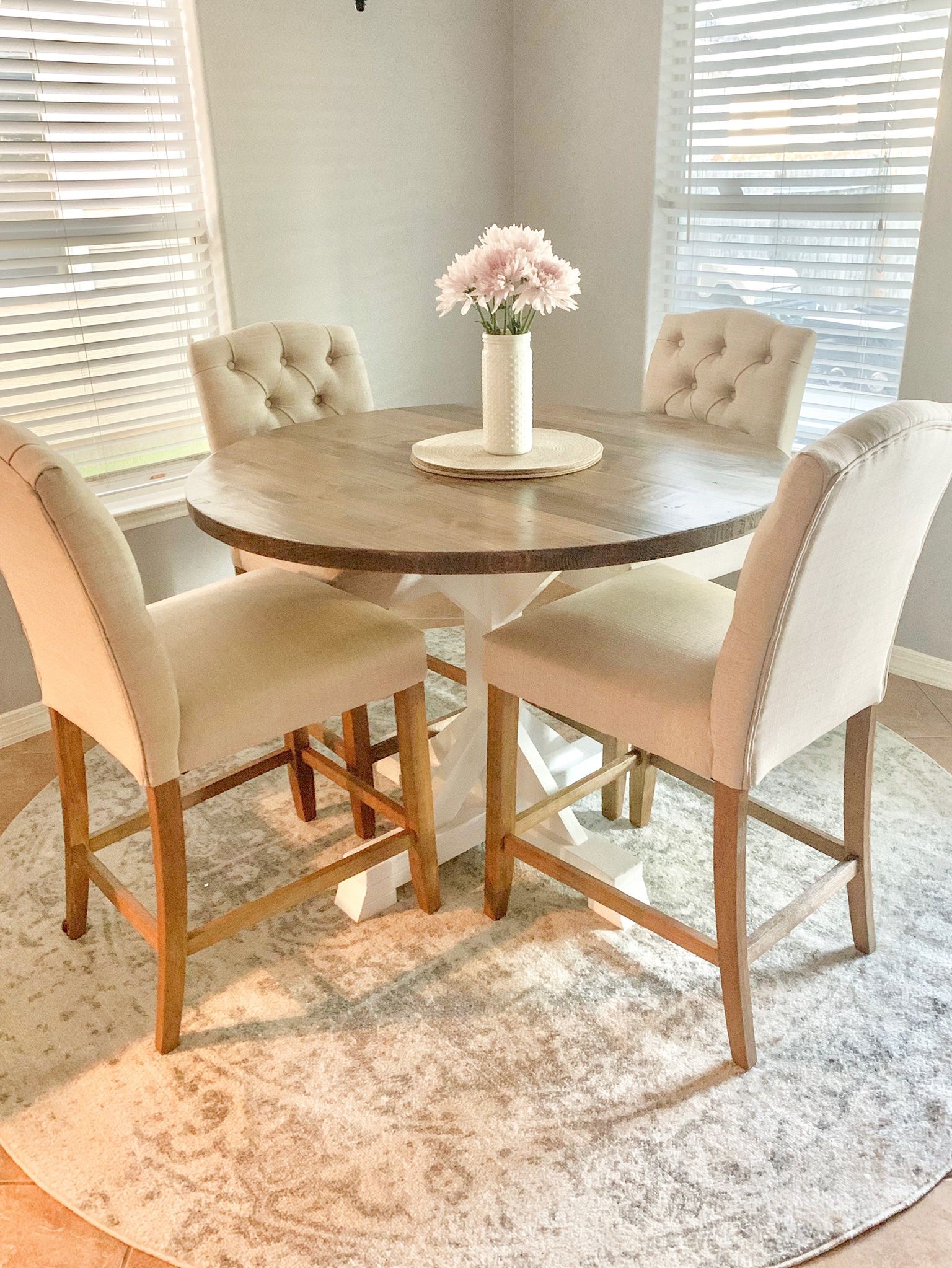 Custom Round Dining Table Modern Rustic Set Bench Restoration Hardware Breakfast Nook Table Solid Wood Custom Handcrafted Counter Bar