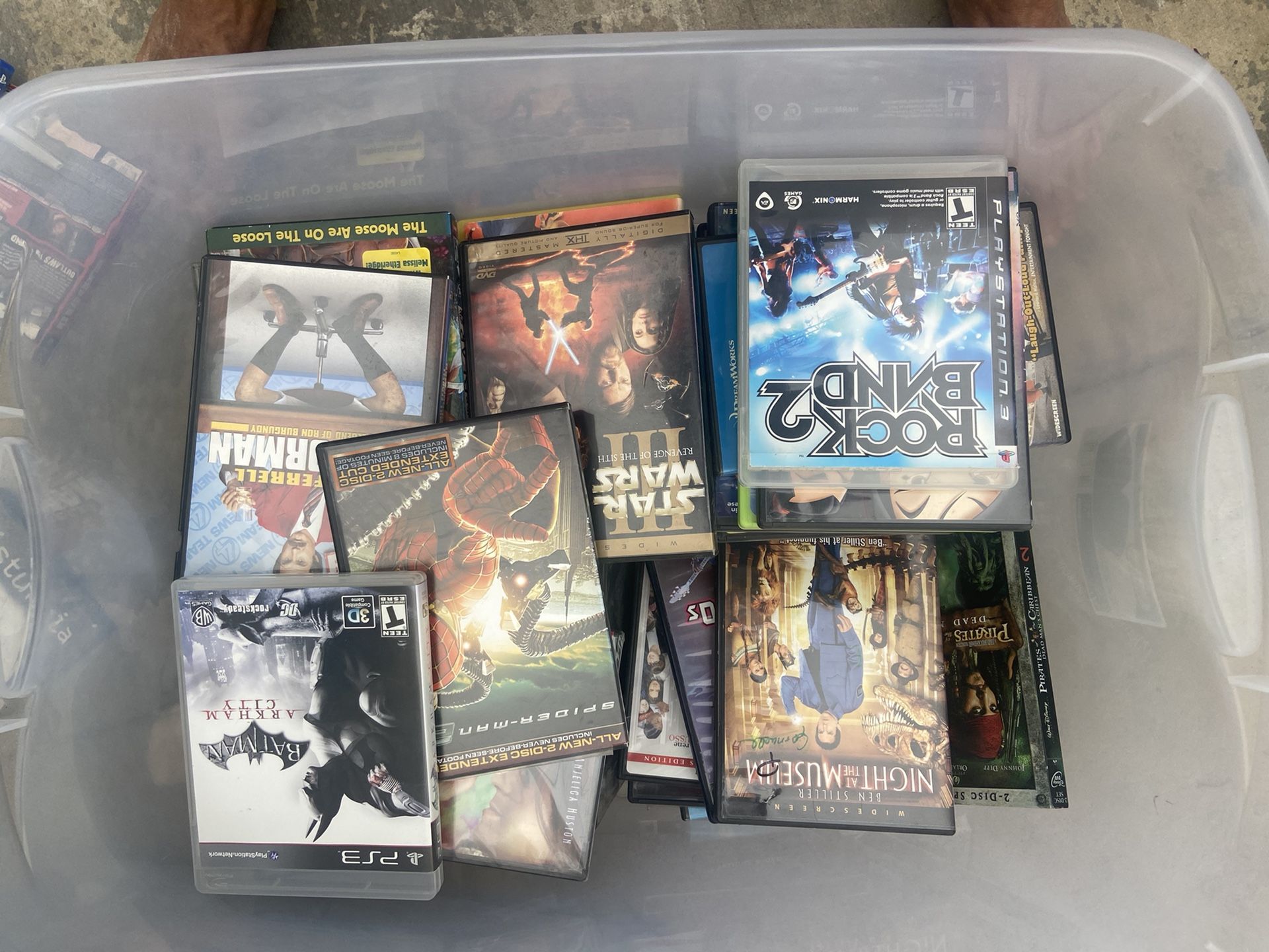 VHS tapes, DVDs, Blu-ray, PlayStation games rock band games
