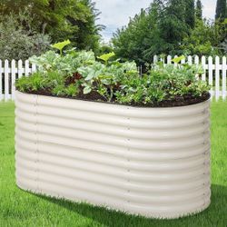  Beige Metal Oval Raised Garden Bed Modular Planter Box (63 in. L x 32 in. W x 31.5 in. H)