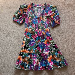 Baltic Born Kyrie Puff Sleeve Short Dress Small Multicolor Floral