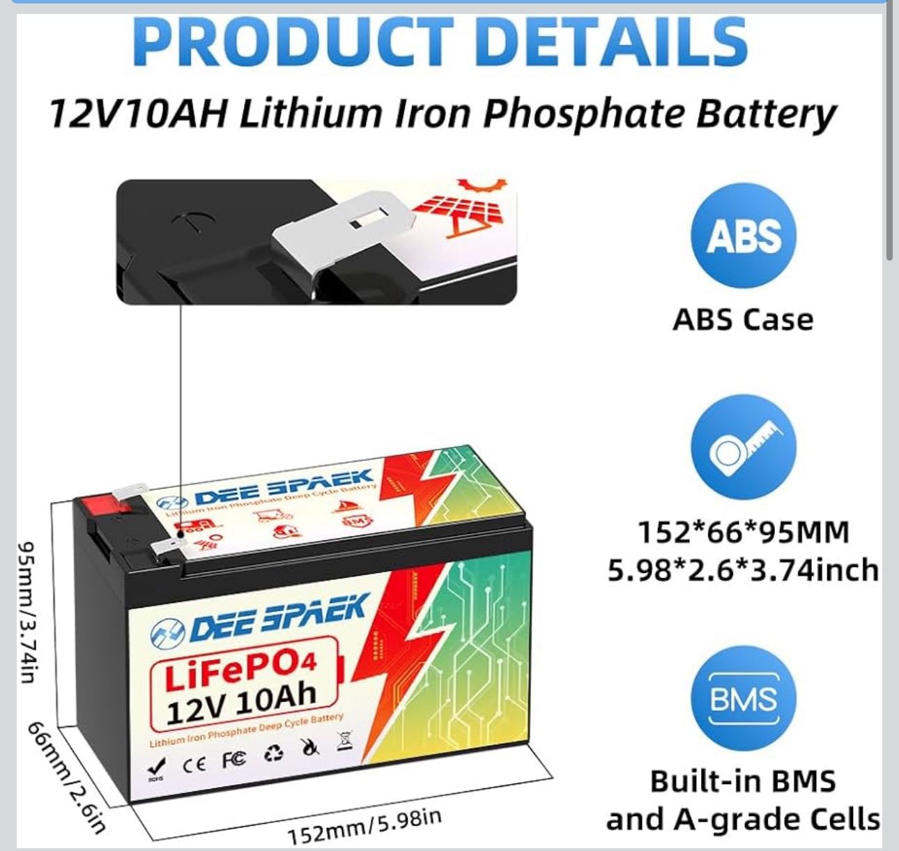 12V 10Ah LiFePO4 Battery