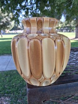 UNIQUE VINTAGE MCM LACQUERED BAMBOO FLOWER VASE. REALLY COOL PIECE!. 8" tall, 5" wide...asking $25.00