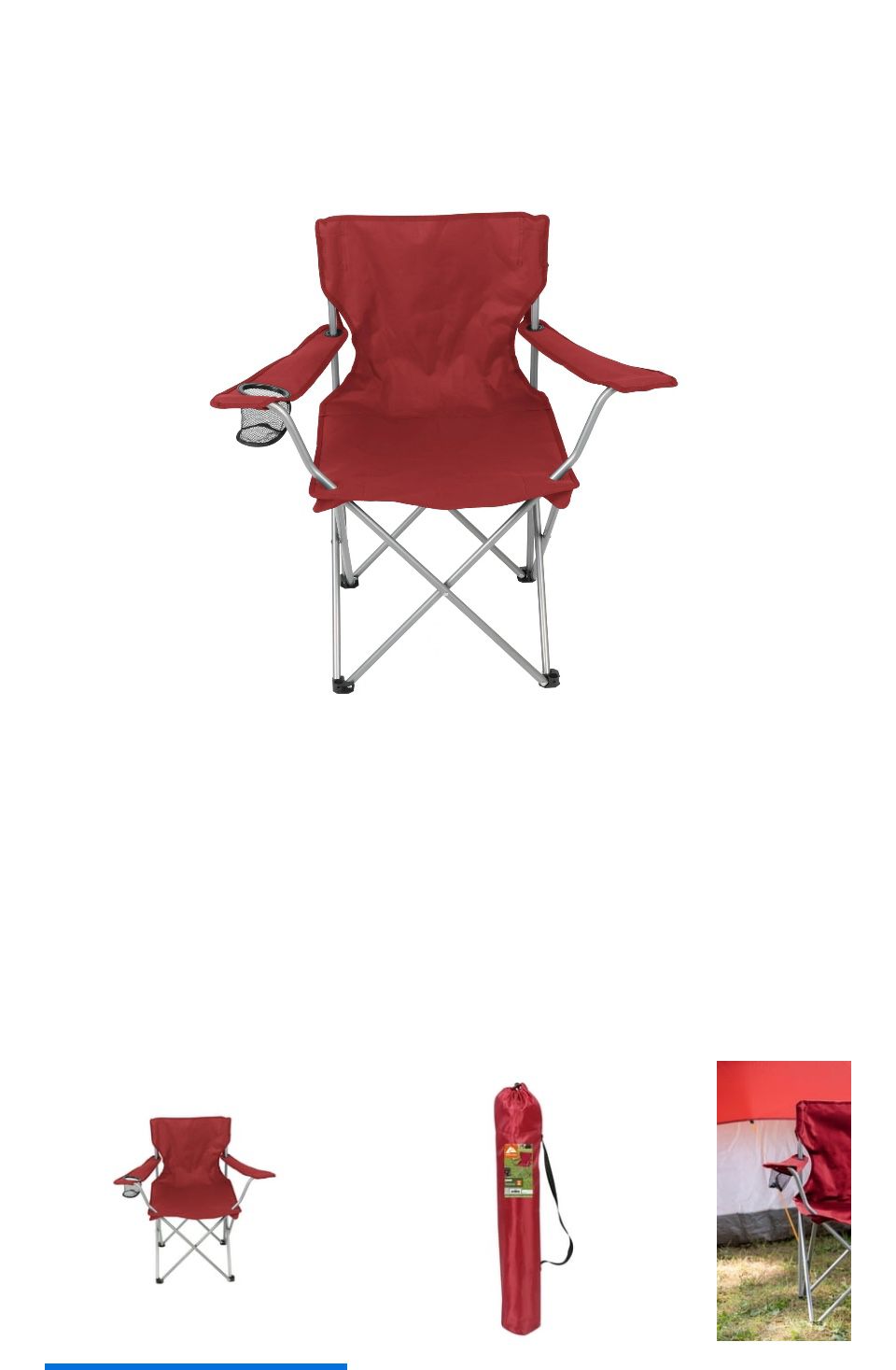 Ozark Trail Basic Quad Folding Camp Chair with Cup Holder, Red, Adult