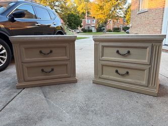 Vintage Drexel Heritage "Bel-Aire" Nightstands with Solid Stone Tops - Matching Pair