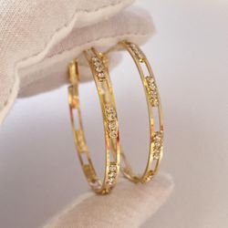 18K Gold Plated CZ Diamond Gold Hoop Earrings for Women