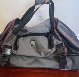 FUL 22"x13"x12" Wheeled Rolling Duffel Bag Carry On Suitcase, Gray w/ Red Trim