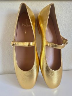 Linea Paolo Gold Metallic Mary Jane Flats