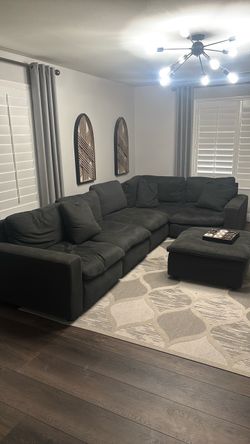 Dark Gray Modular Sectional Sofa with Ottoman