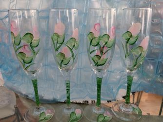 Hand Painted Champagne Flutes 🥂🌷