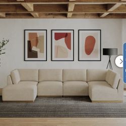 Henredon Murphy Fabric 6-piece Modular Sectional with Ottoman, Beige