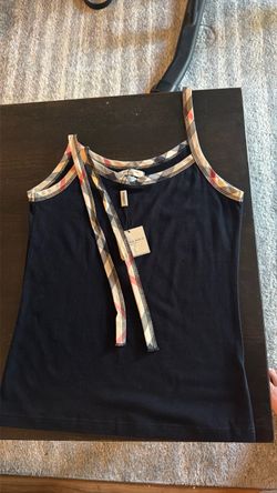 Burberry Navy Tank Top with Nova Check Trim